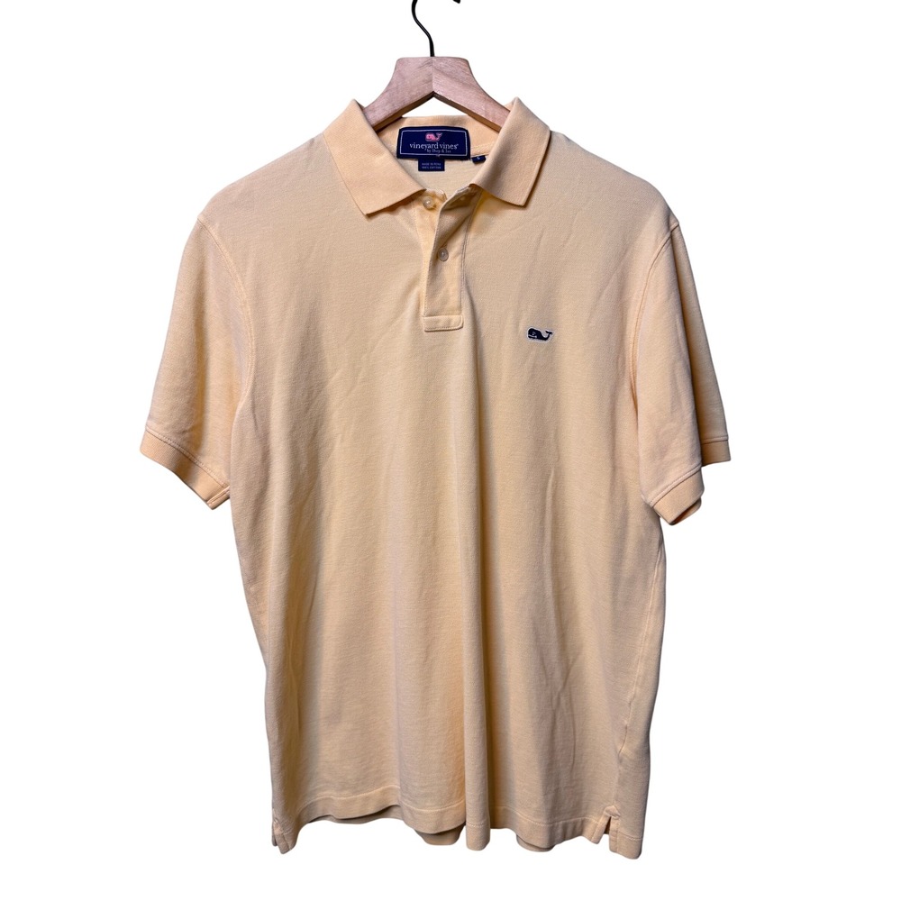 Vineyard Vines Mens Small Yellow Pique Cotton Short Sleeve Whale Logo Polo Shirt